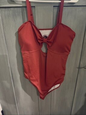 Rust Red One-Piece Swimsuit with Front Knot